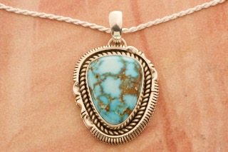 Artie Yellowhorse Genuine Kingman Turquoise Sterling Silver Navajo Pendant